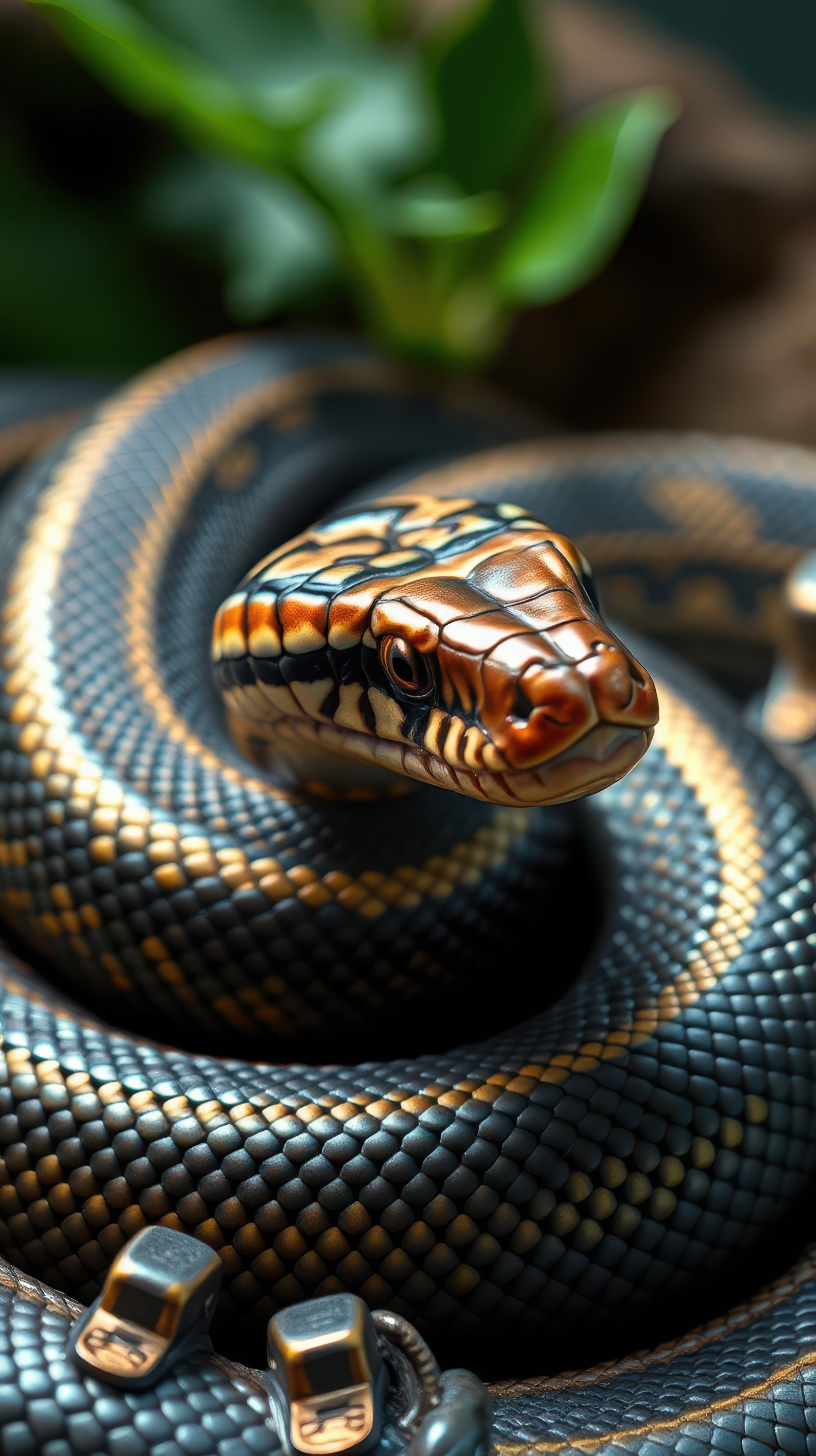 Snake coiled elegantly in natural habitat showcasing unique patterns and colors